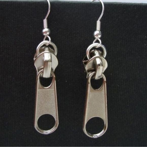 Jewelry - Silver titanium zipper pull drop punk goth earrings new